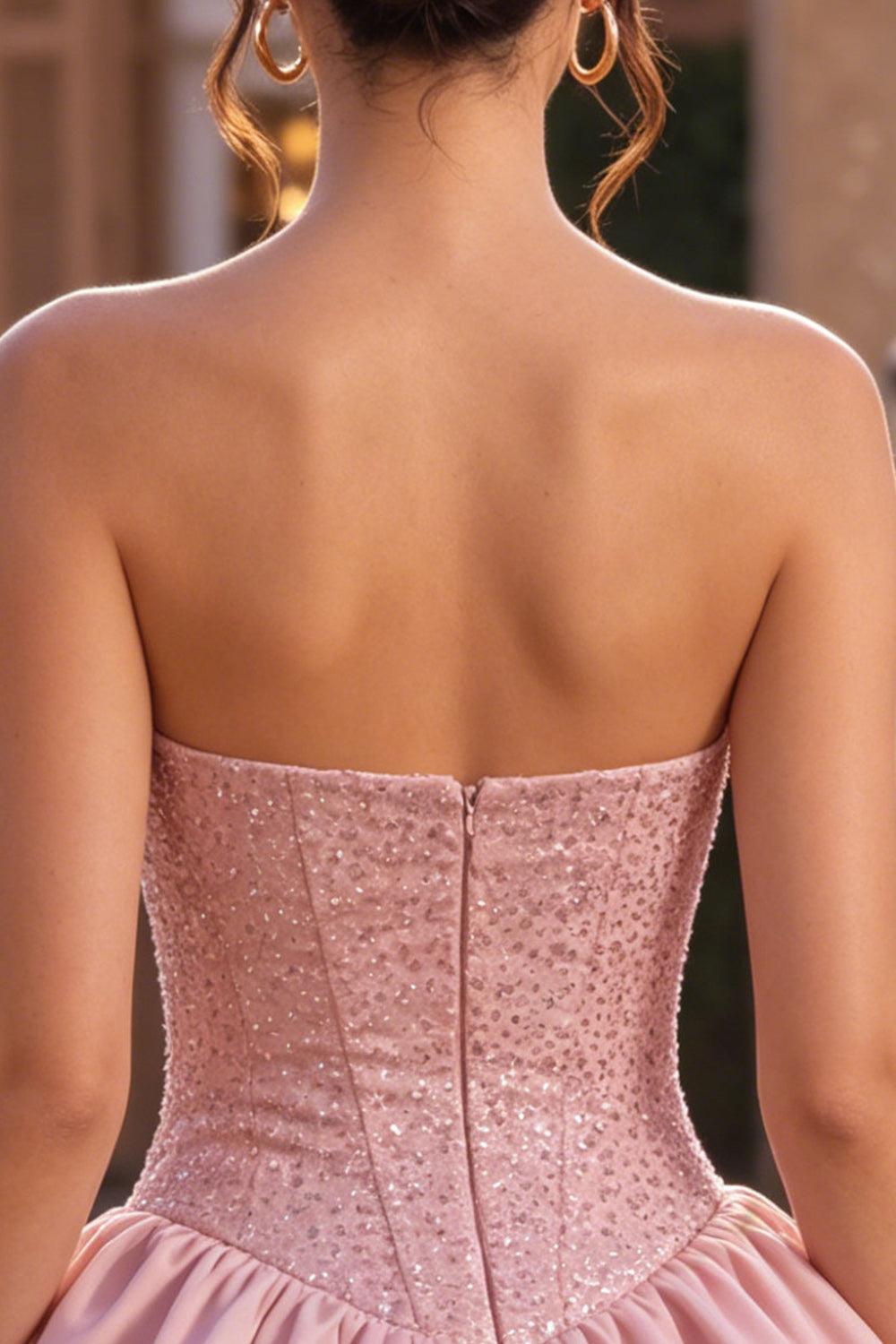 Dressystars Pink Sweetheart Beaded A Line Short Corset Homecoming Dress
