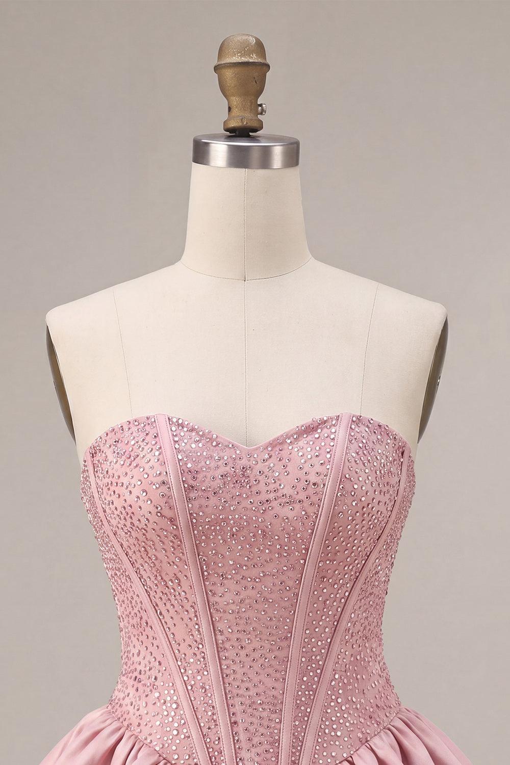 Dressystars Pink Sweetheart Beaded A Line Short Corset Homecoming Dress
