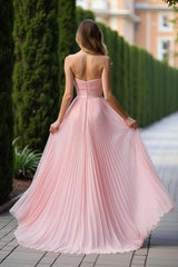 Dressystars Pleated Sweetheart A Line Pink Wedding Guest Dress Long Formal Dress