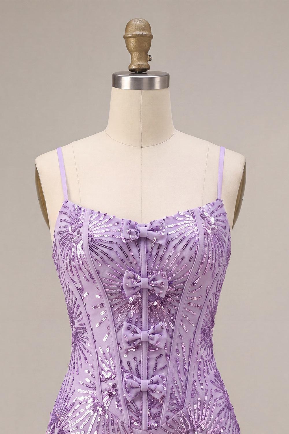 Dressystars Plum Sequin Tight Short Corset Homecoming Dress