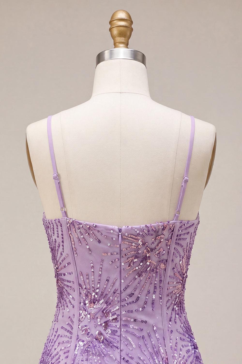 Dressystars Plum Sequin Tight Short Corset Homecoming Dress