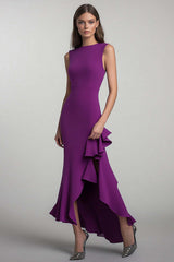 Dressystars Plum Sheath Round Neck Long Formal Dress