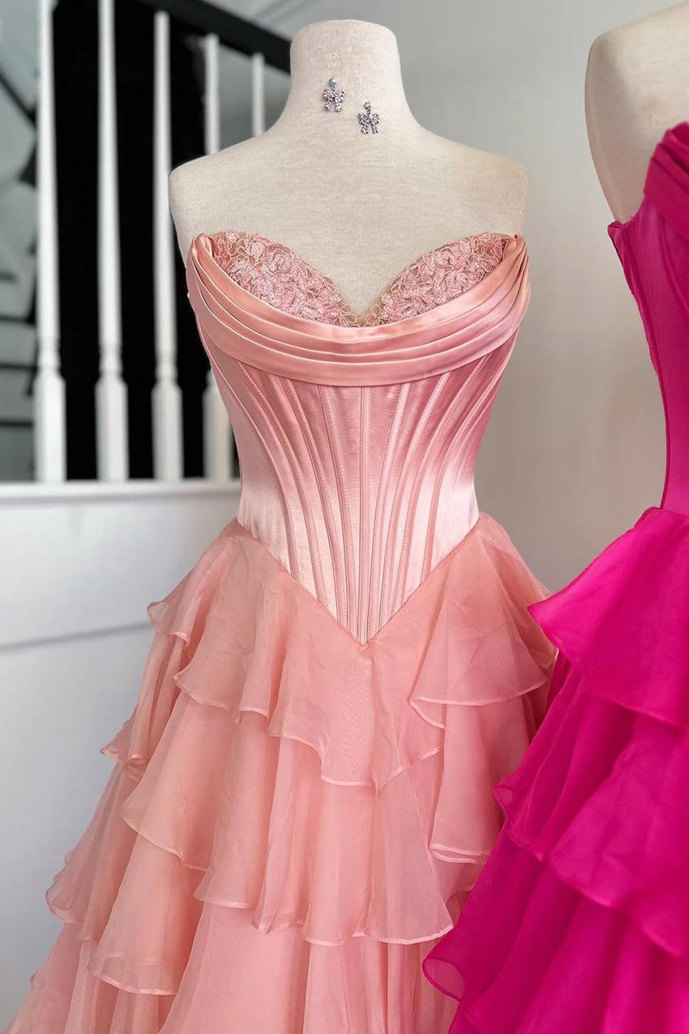 Dressystars Pretty Sweetheart A-Line Satin Top Long Layered Chiffon Prom Dress With Slit Formal Evening Gown