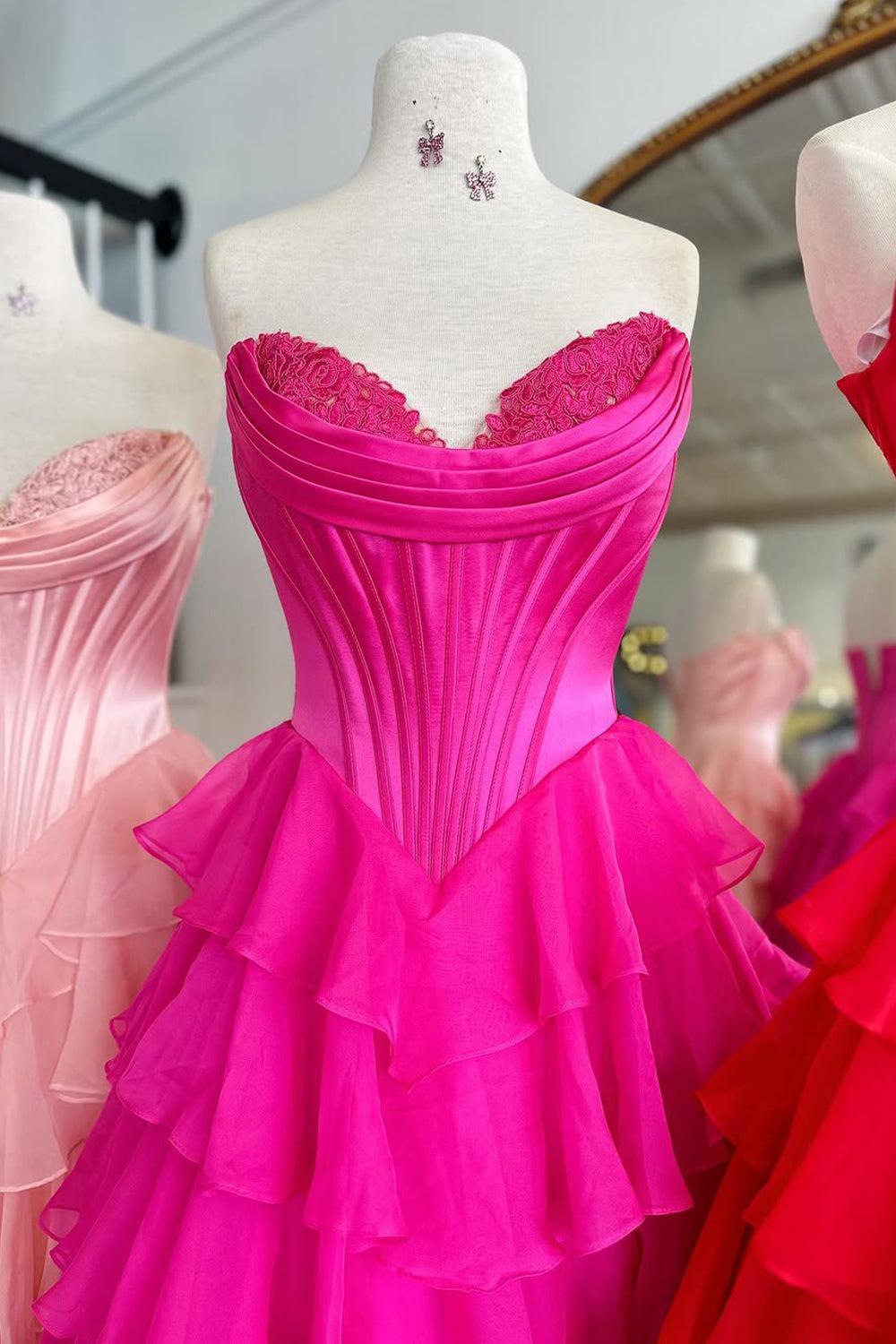 Dressystars Pretty Sweetheart A-Line Satin Top Long Layered Chiffon Prom Dress With Slit Formal Evening Gown
