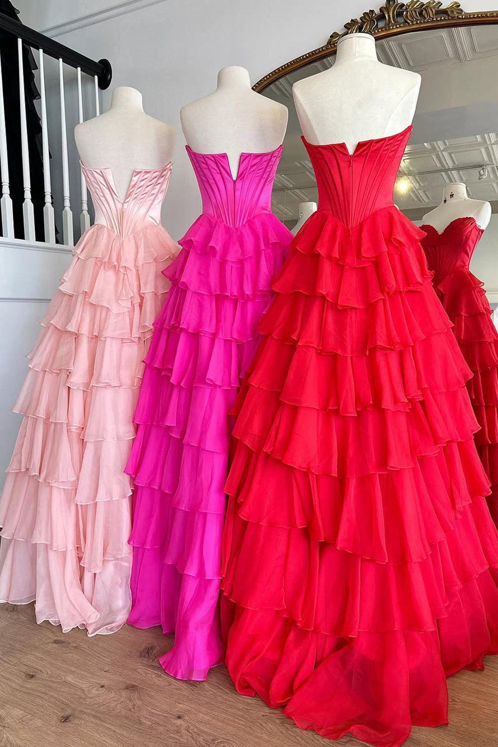 Dressystars Pretty Sweetheart A-Line Satin Top Long Layered Chiffon Prom Dress With Slit Formal Evening Gown