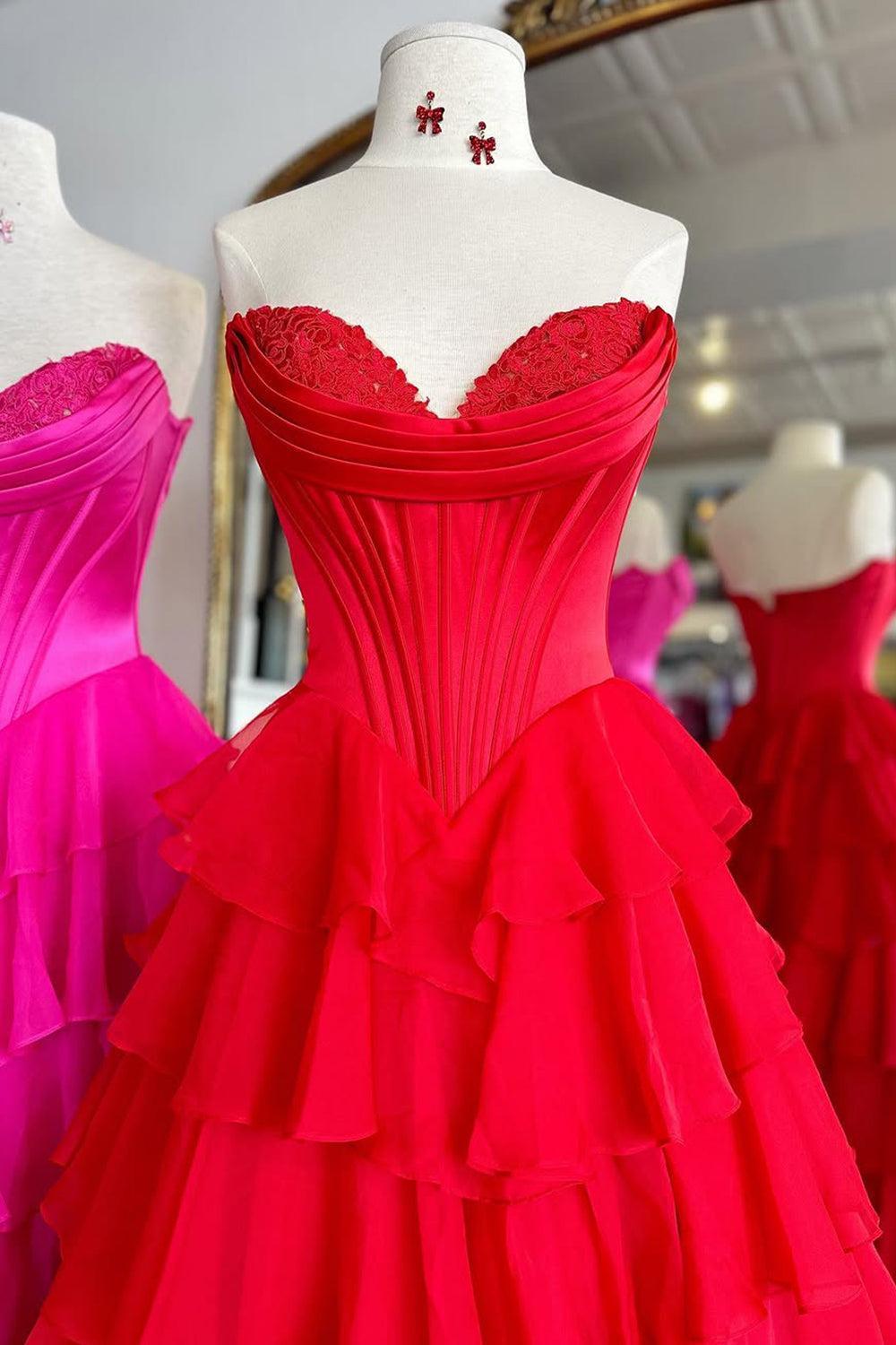 Dressystars Pretty Sweetheart A-Line Satin Top Long Layered Chiffon Prom Dress With Slit Formal Evening Gown