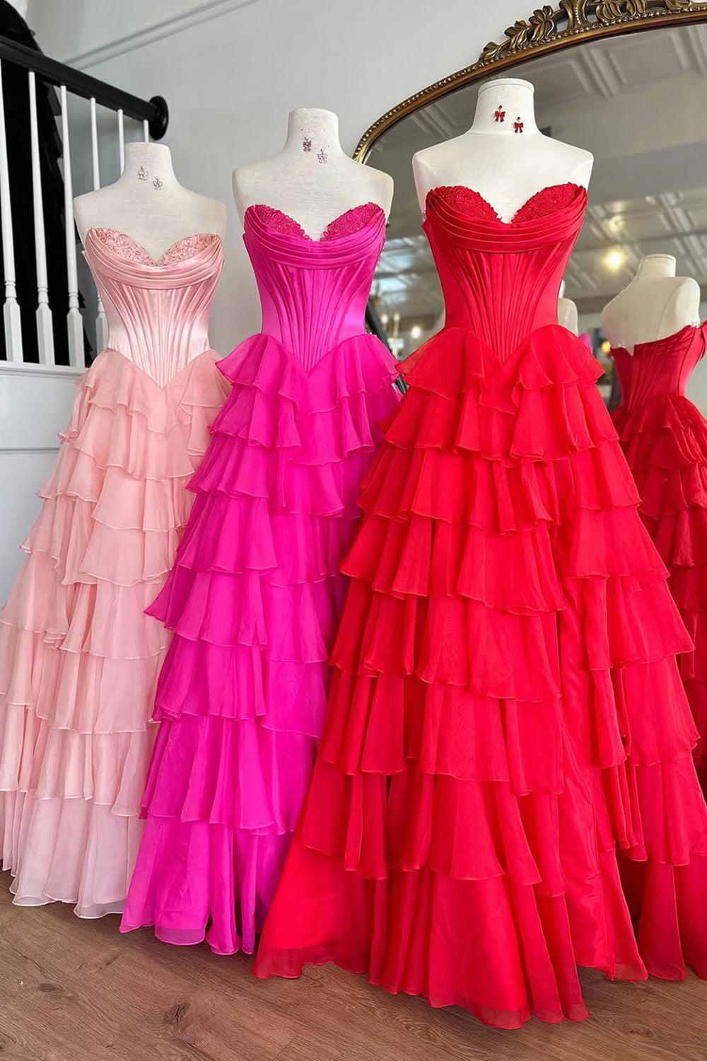 Dressystars Pretty Sweetheart A-Line Satin Top Long Layered Chiffon Prom Dress With Slit Formal Evening Gown