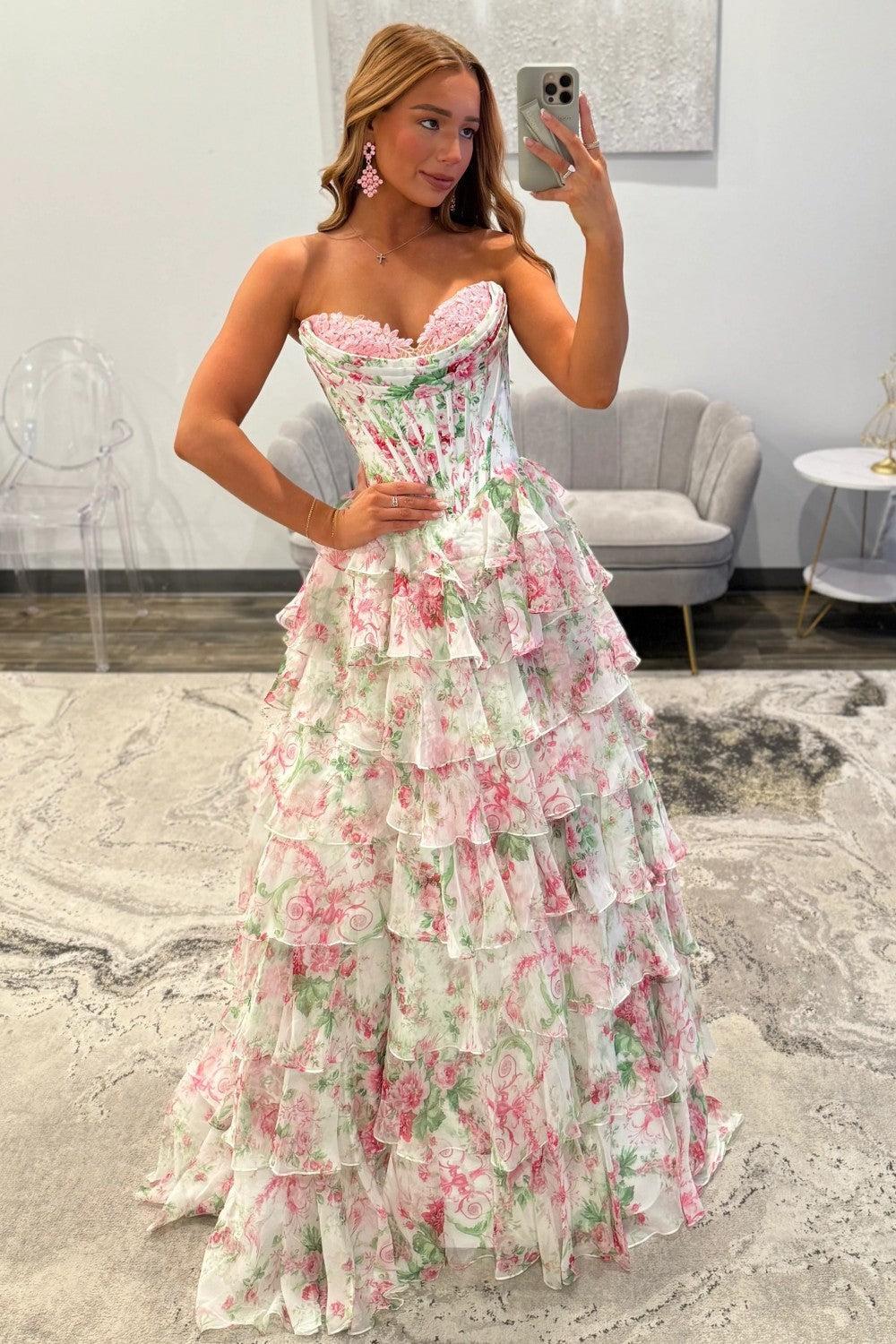 Dressystars Princess A Line Sweetheart Pink Corset Prom Dress With Ruffles Appliques Formal Evening Gown