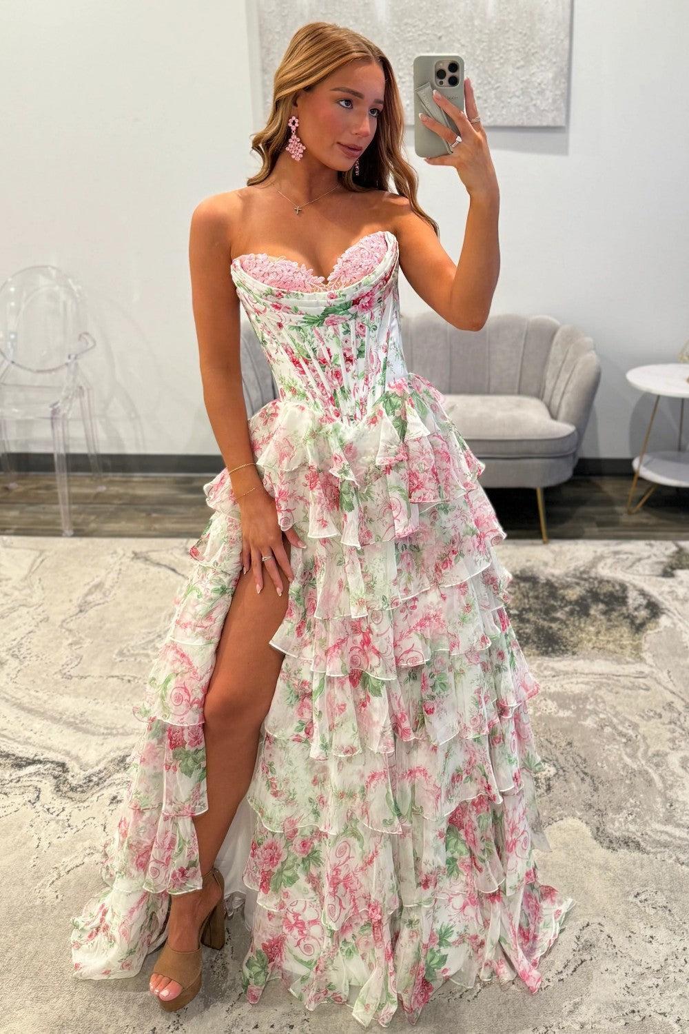 Dressystars Princess A Line Sweetheart Pink Corset Prom Dress With Ruffles Appliques Formal Evening Gown
