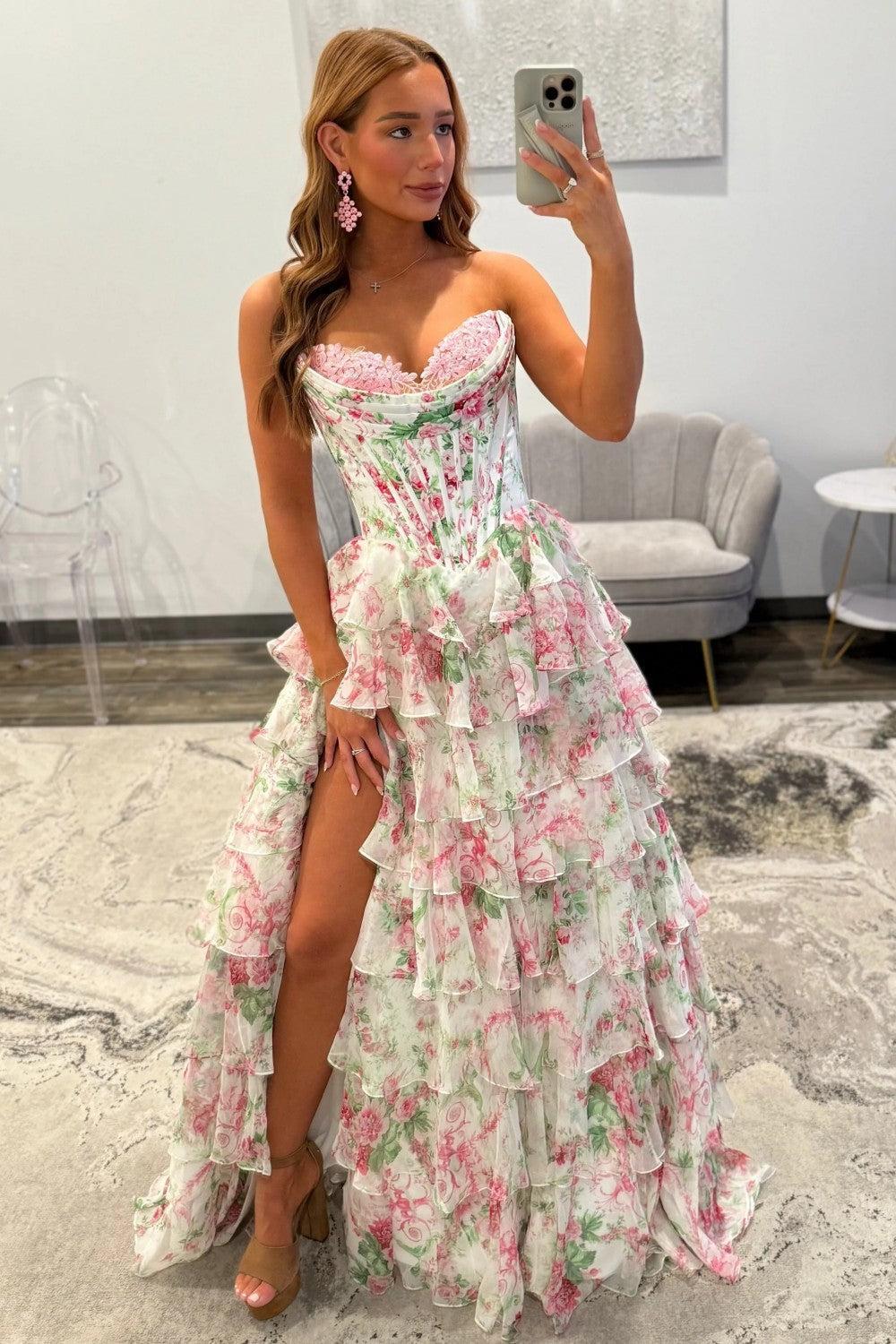Dressystars Princess A Line Sweetheart Pink Corset Prom Dress With Ruffles Appliques Formal Evening Gown