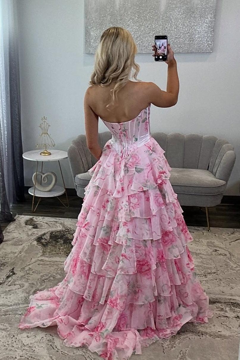 Dressystars Princess A Line Sweetheart Pink Corset Prom Dress With Ruffles Appliques Formal Evening Gown