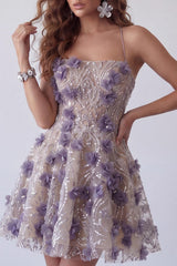 Dressystars Purple Floral Beaded Halter A-Line Short Homecoming Dress