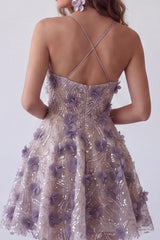 Dressystars Purple Floral Beaded Halter A-Line Short Homecoming Dress