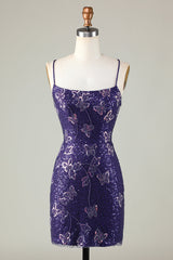 Dressystars Purple Homecoming Dress Butterflies Beaded Sequin Tight Short Prom Dress