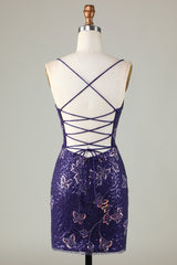Dressystars Purple Homecoming Dress Butterflies Tight Beaded Sequin Short Prom Dress