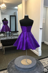 Dressystars Purple Homecoming Dress Corset A-Line Strapless Satin Short Prom Dress