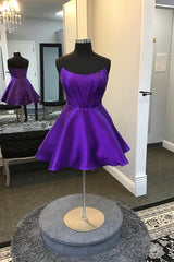 Dressystars Purple Homecoming Dress Corset A-Line Strapless Satin Short Prom Dress