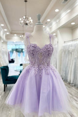 Dressystars Purple Homecoming Dress Corset A-Line Tulle Short Flower Prom Dress with Lace