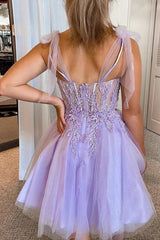 Dressystars Purple Homecoming Dress Corset A-Line Tulle Short Prom Dress with Lace
