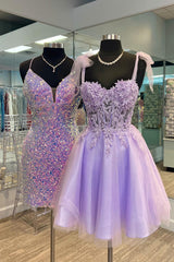 Dressystars Purple Homecoming Dress Corset A-Line Tulle Short Prom Dress with Lace