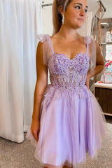 Dressystars Purple Homecoming Dress Corset A-Line Tulle Short Prom Dress with Lace