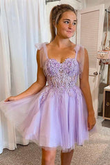 Dressystars Purple Homecoming Dress Corset A-Line Tulle Short Prom Dress with Lace