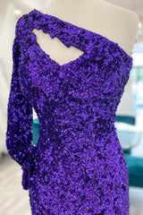 Dressystars Purple Homecoming Dress Cut Out Open Back One Shoulder Sequin Prom Dress