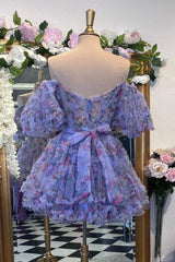 Dressystars Purple Homecoming Dress Floral A-Line Short Prom Dress