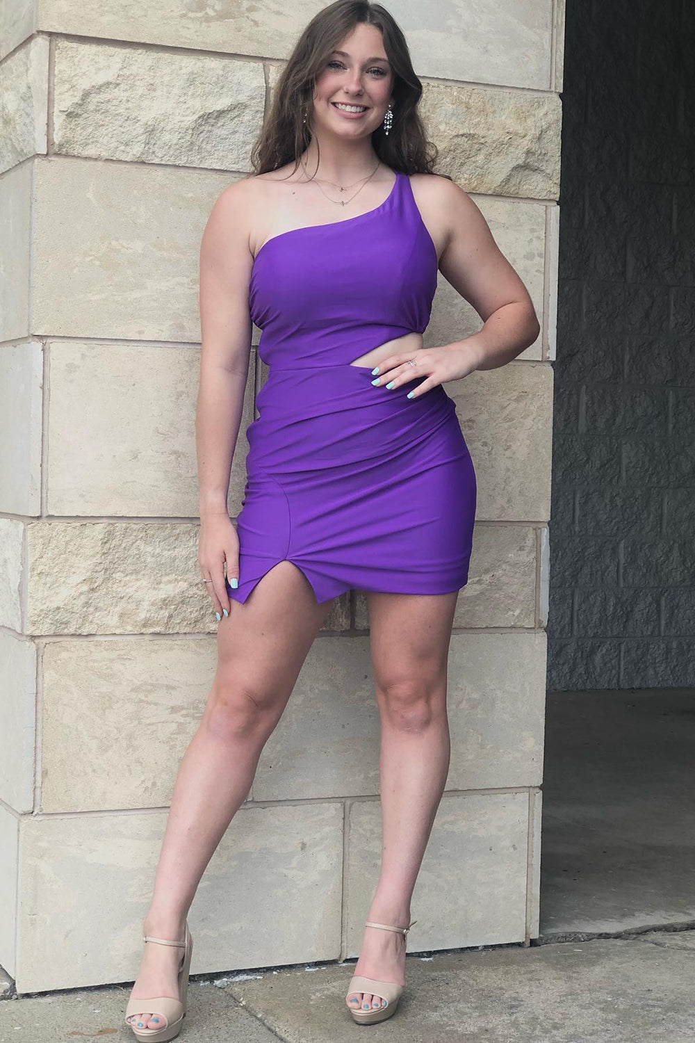 Dressystars Purple Homecoming Dress One Shoulder Prom Dress With Split Front