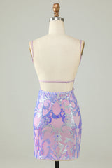 Dressystars Purple Homecoming Dress Spaghetti Straps Backless Short Tight Prom Dress with Sequin