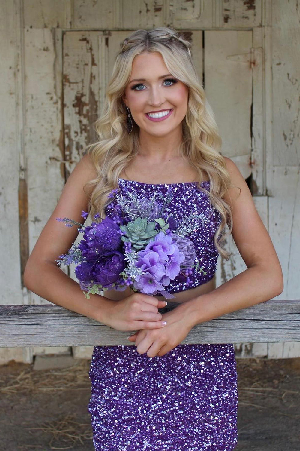 Dressystars Purple Homecoming Dress Spaghetti Straps Tight 2 Pieces Short Prom Dress