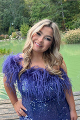 Dressystars Purple Homecoming Dress Tight Sequin Prom Dress with Feathers