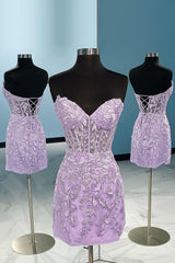 Dressystars Purple Homecoming Dress Tight Short Prom Dress with Appliques