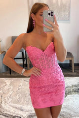 Dressystars Purple Homecoming Dress Tight Short Prom Dress with Appliques
