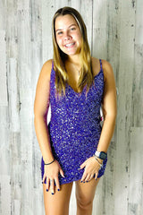 Dressystars Purple Homecoming Dress V-Neck Sequin Sleeveless Tight Short Prom Dress