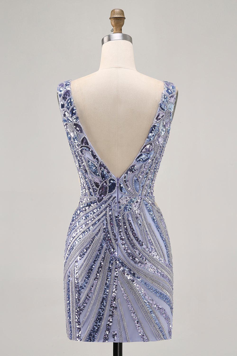 Dressystars Purple Sequin V-Neck Corset Short Homecoming Dress