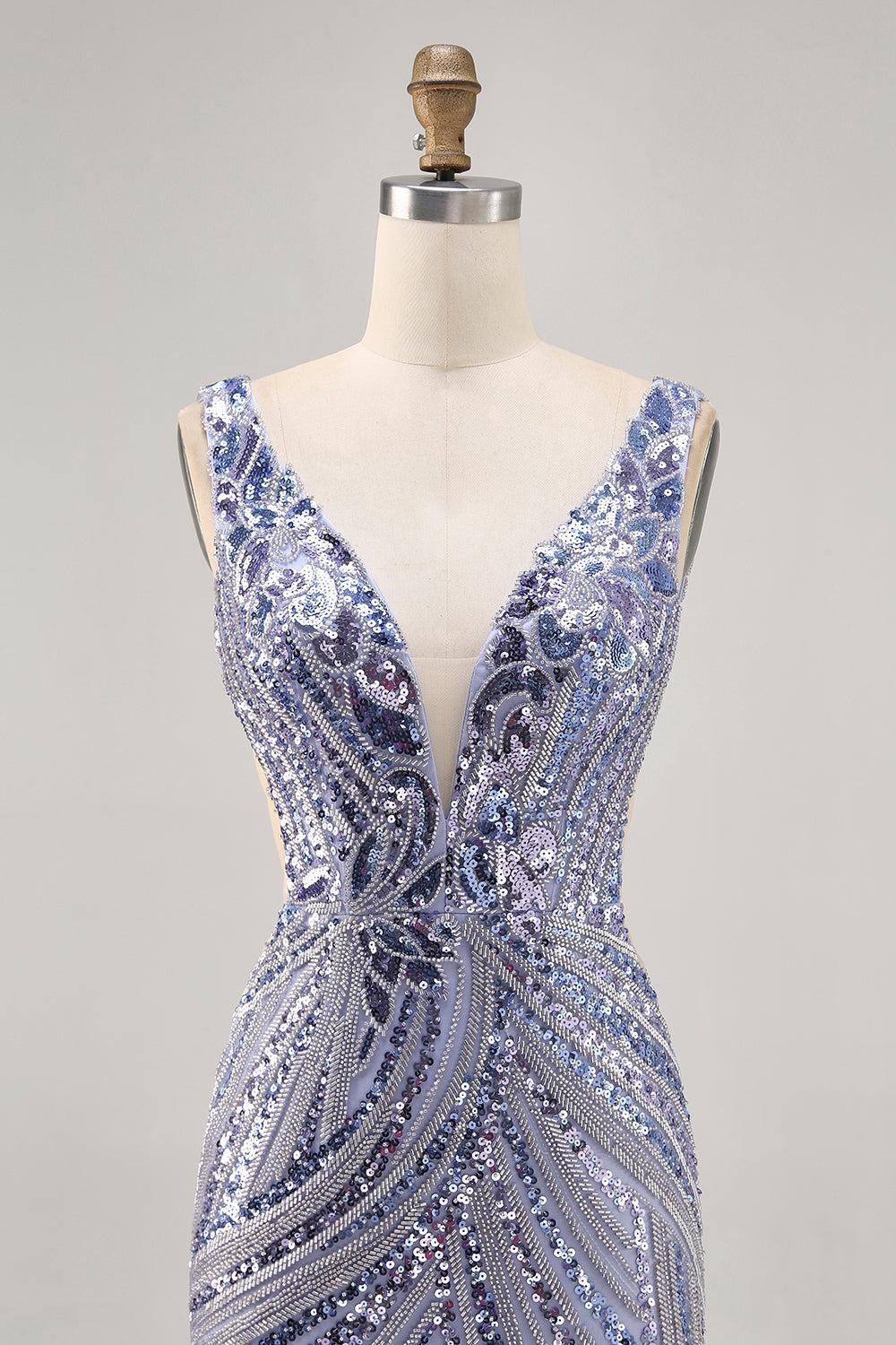 Dressystars Purple Sequin V-Neck Corset Short Homecoming Dress