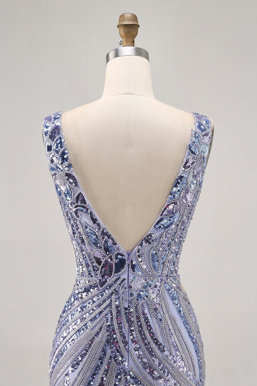 Dressystars Purple Sequin V-Neck Corset Short Homecoming Dress