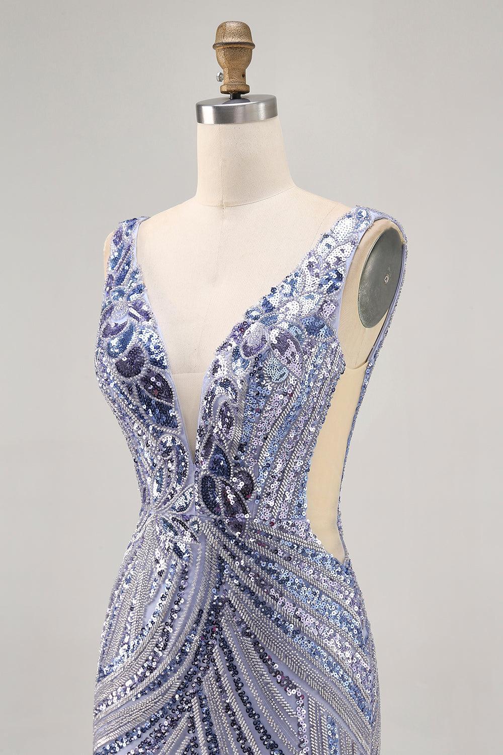 Dressystars Purple Sequin V-Neck Corset Short Homecoming Dress