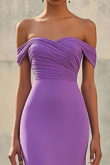 Dressystars Purple Wedding Guest Dress Chiffon Mermaid Off The Shoulder Long Formal Dress With Ruch