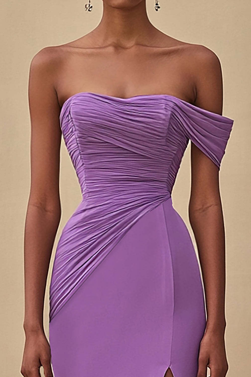Dressystars Purple Wedding Guest Dress Mermaid Off The Shoulder Long Formal Dress With Slit