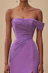 Dressystars Purple Wedding Guest Dress Mermaid Off The Shoulder Long Formal Dress With Slit