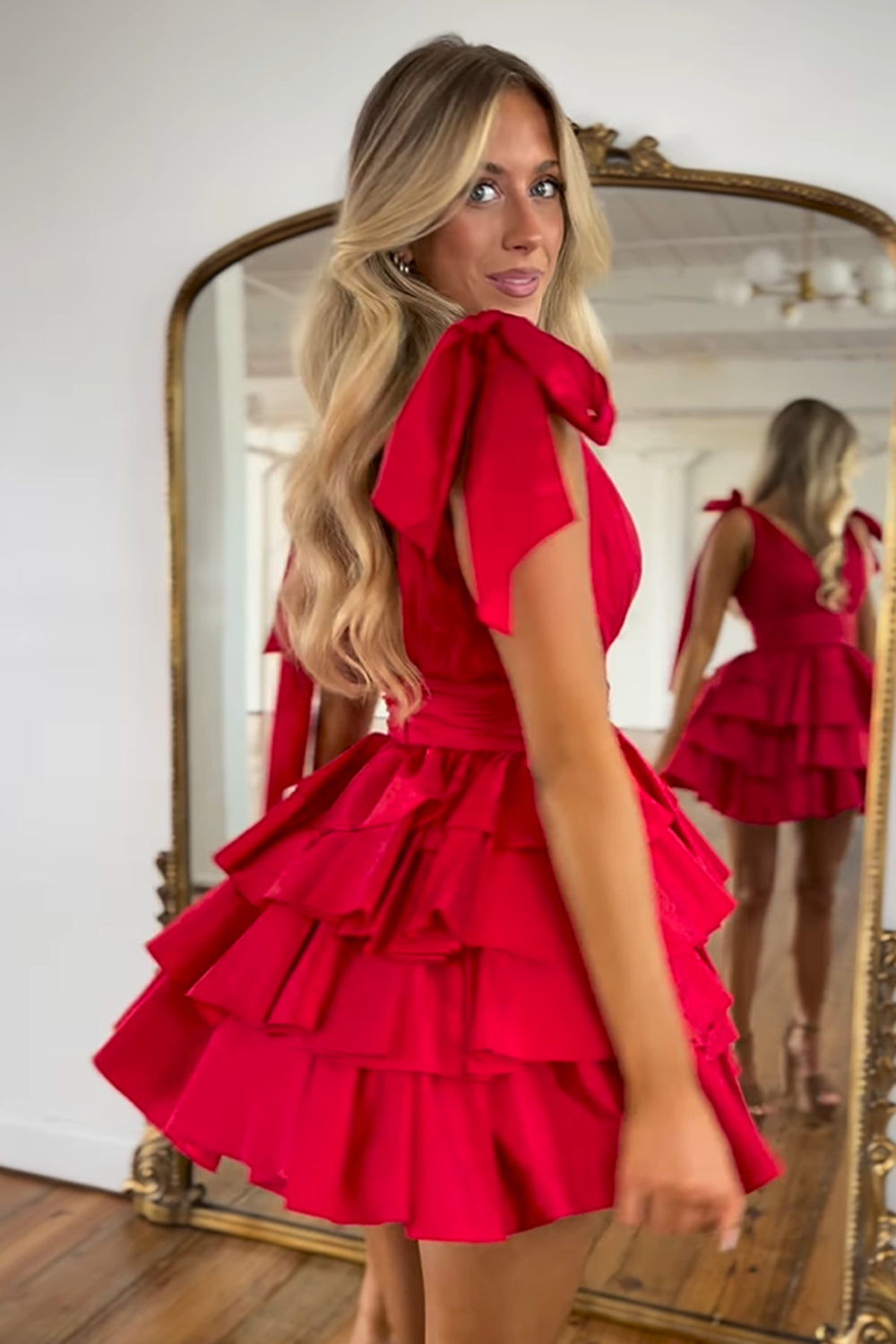 Dressystars Red Homecoming Dress A Line Short Prom Dress With Ruffles