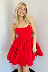 Dressystars Red Homecoming Dress A Line Spaghetti Straps Short Satin Prom Dress