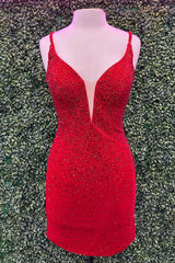 Dressystars Red Homecoming Dress Beaded Tight Short Prom Dress