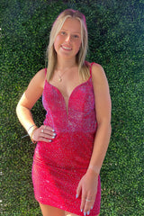 Dressystars Red Homecoming Dress Beaded Tight Short Prom Dress