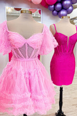 Dressystars Red Homecoming Dress Corset A-Line Short Prom Dress with Sleeves
