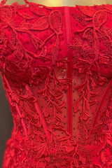 Dressystars Red Homecoming Dress Corset Lace Sleeveless Tight Short Prom Dress