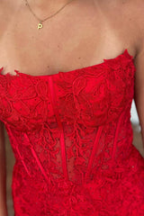 Dressystars Red Homecoming Dress Corset Lace Sleeveless Tight Short Prom Dress