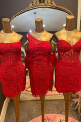 Dressystars Red Homecoming Dress Corset Lace Sleeveless Tight Short Prom Dress